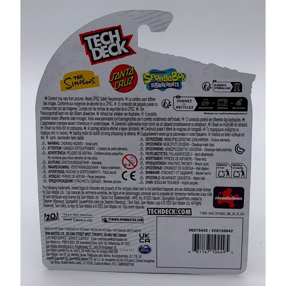 2025 Tech Deck SpongeBob Squarepants Santa Cruz Finger Boards 6/7 New In Box
